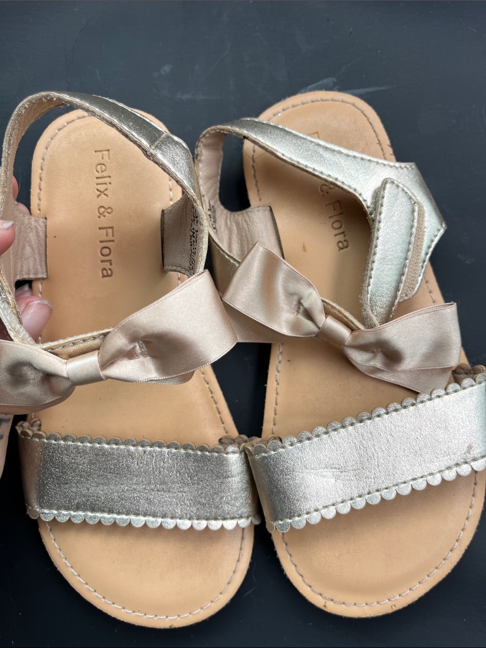 Felix & Flora Kids Metallic Gold Bow Sandals
